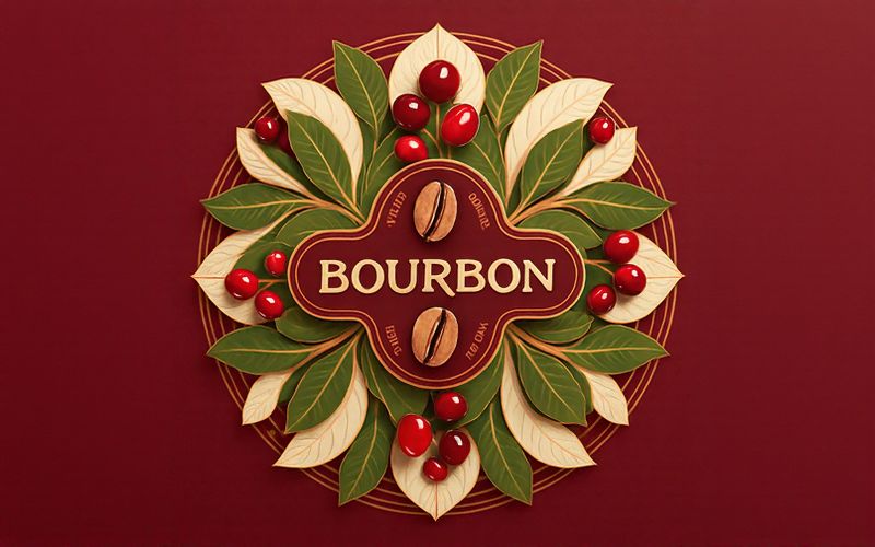 A branch laden with bright red, ripe Bourbon coffee cherries.