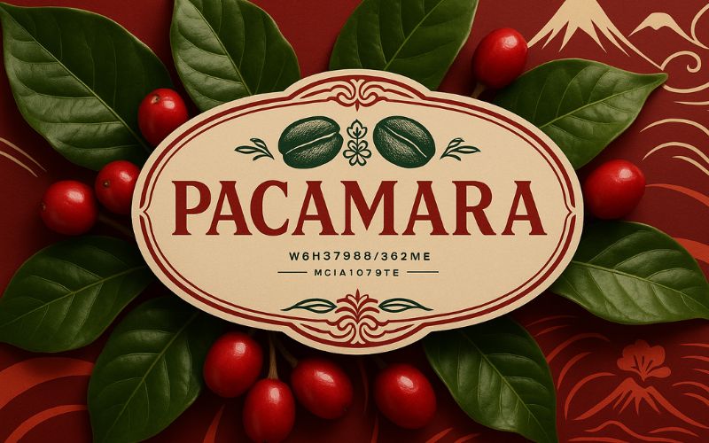 A hand holding the very large and distinctively shaped Pacamara coffee beans.