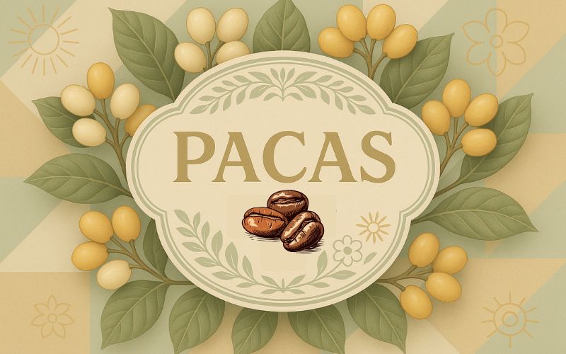 A coffee farmer standing next to a compact, well-laden Pacas coffee plant.